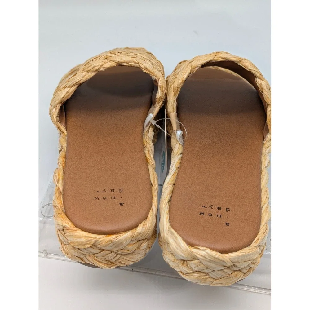 A New Day Casey Raffia Platform Slide Sandals Beige Women's Size 9.5 NWT